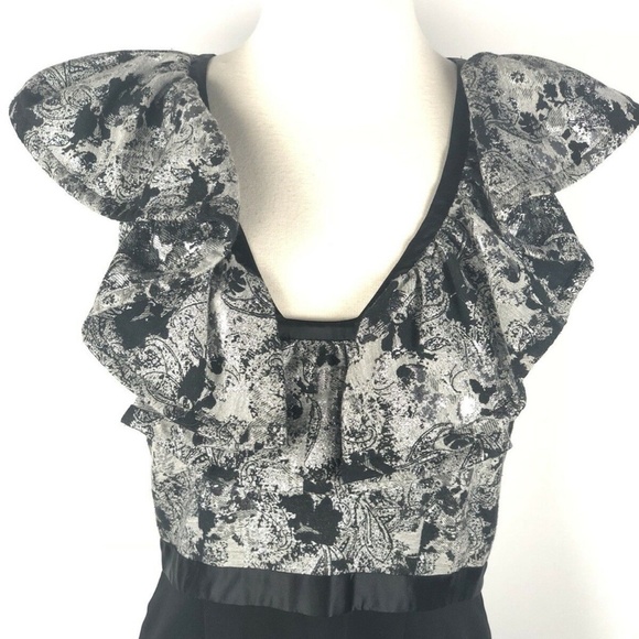Jay Godfrey Two Tone Ruffle Dress Sz 6 Black Gray - Picture 6 of 9